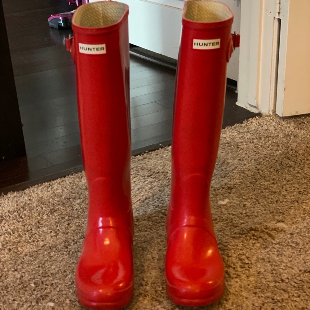 Red hunter rain boots